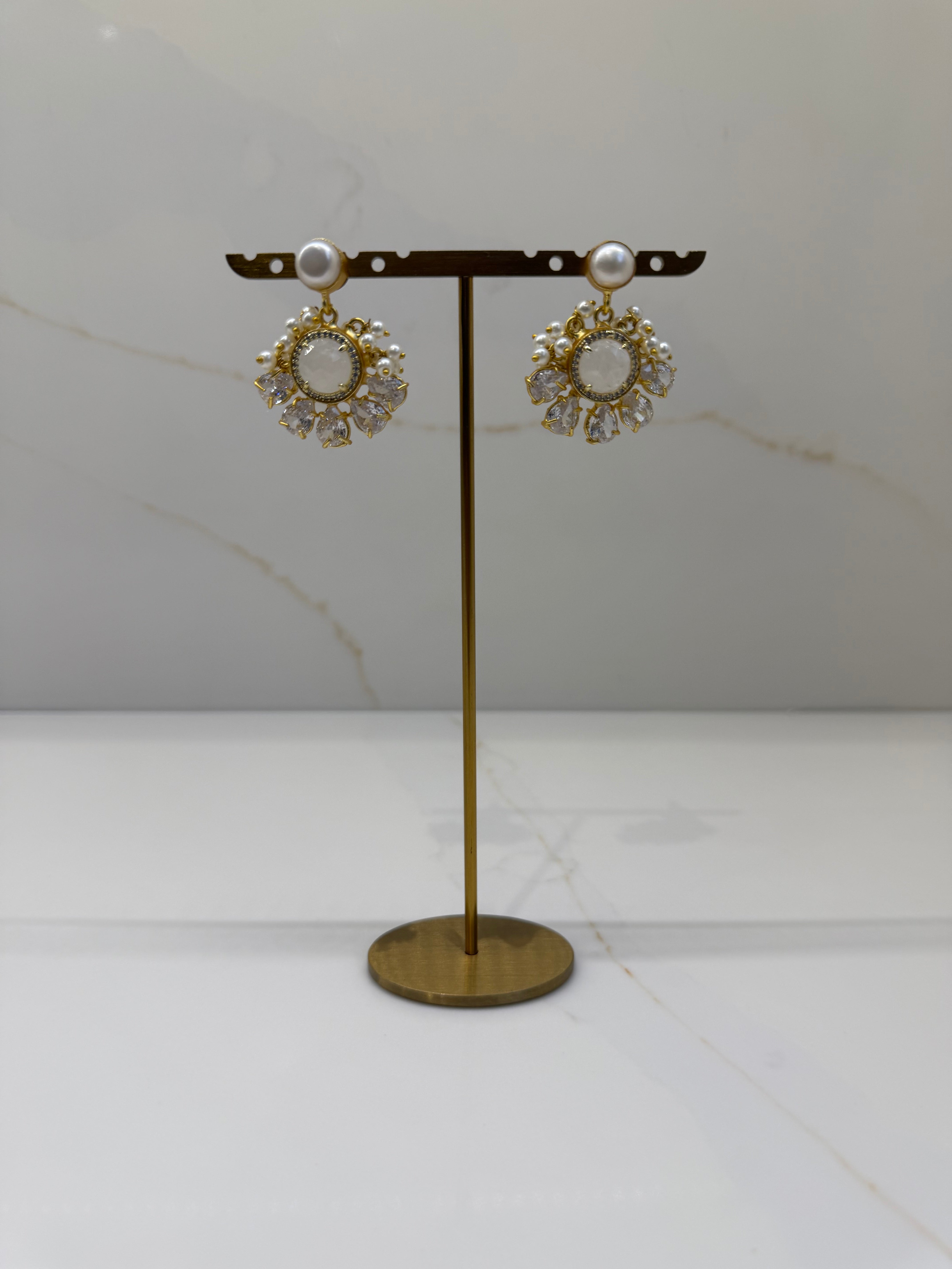 Pearl & Crystal Halo Drop Earrings
