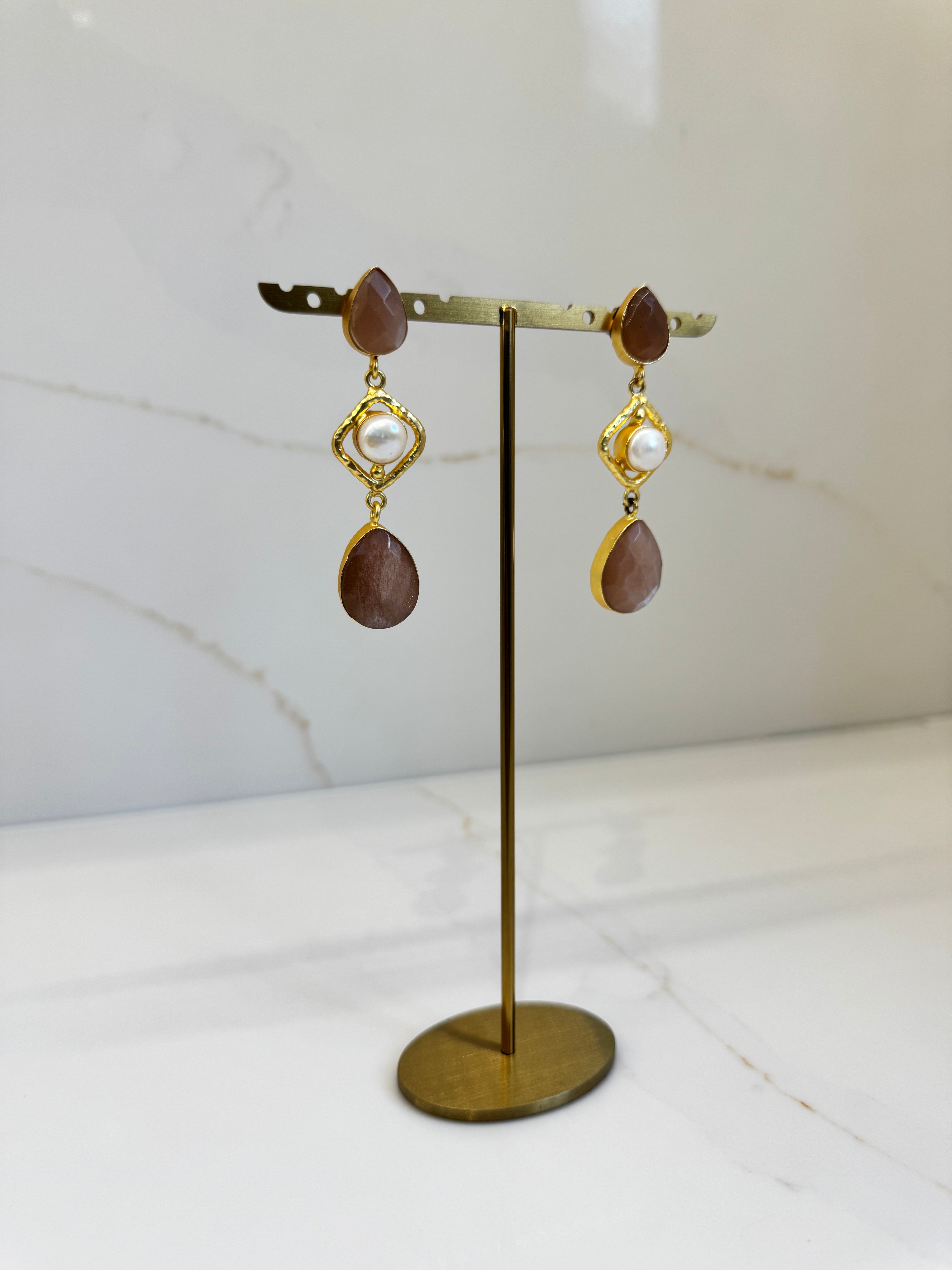 Dusty rose and pearl drop earrings