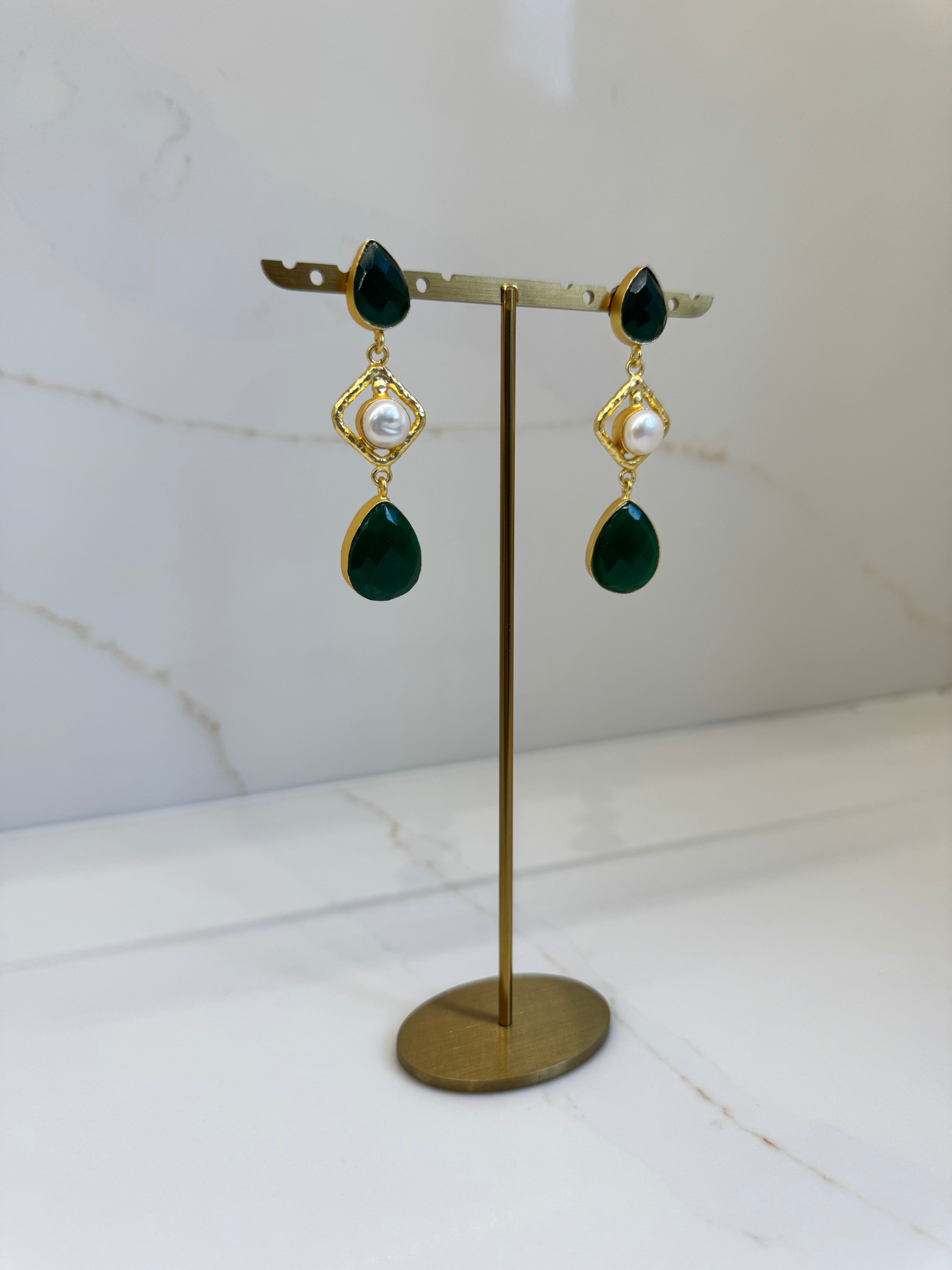 Emerald and Pearl drop earrings