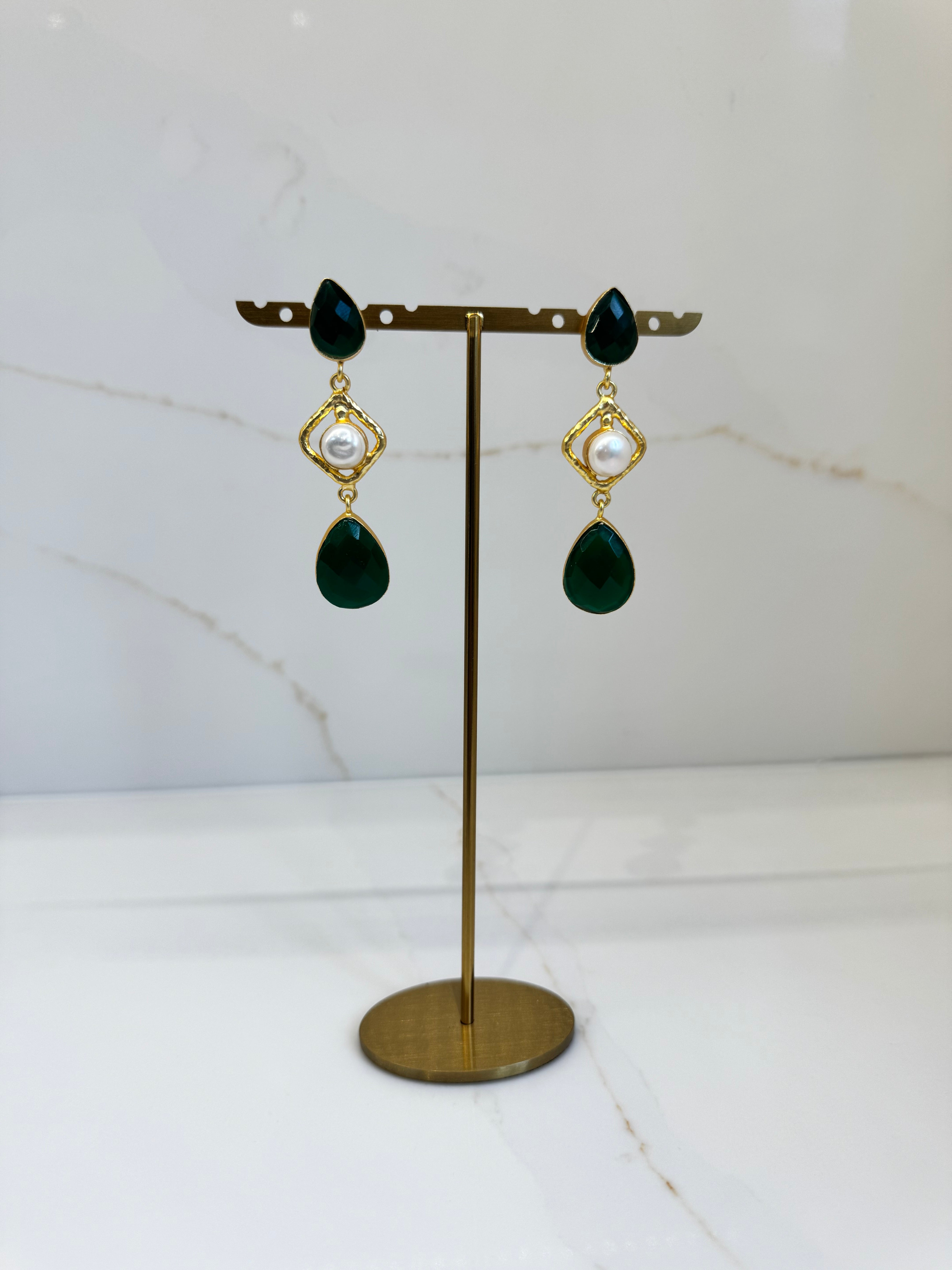 Emerald and Pearl drop earrings
