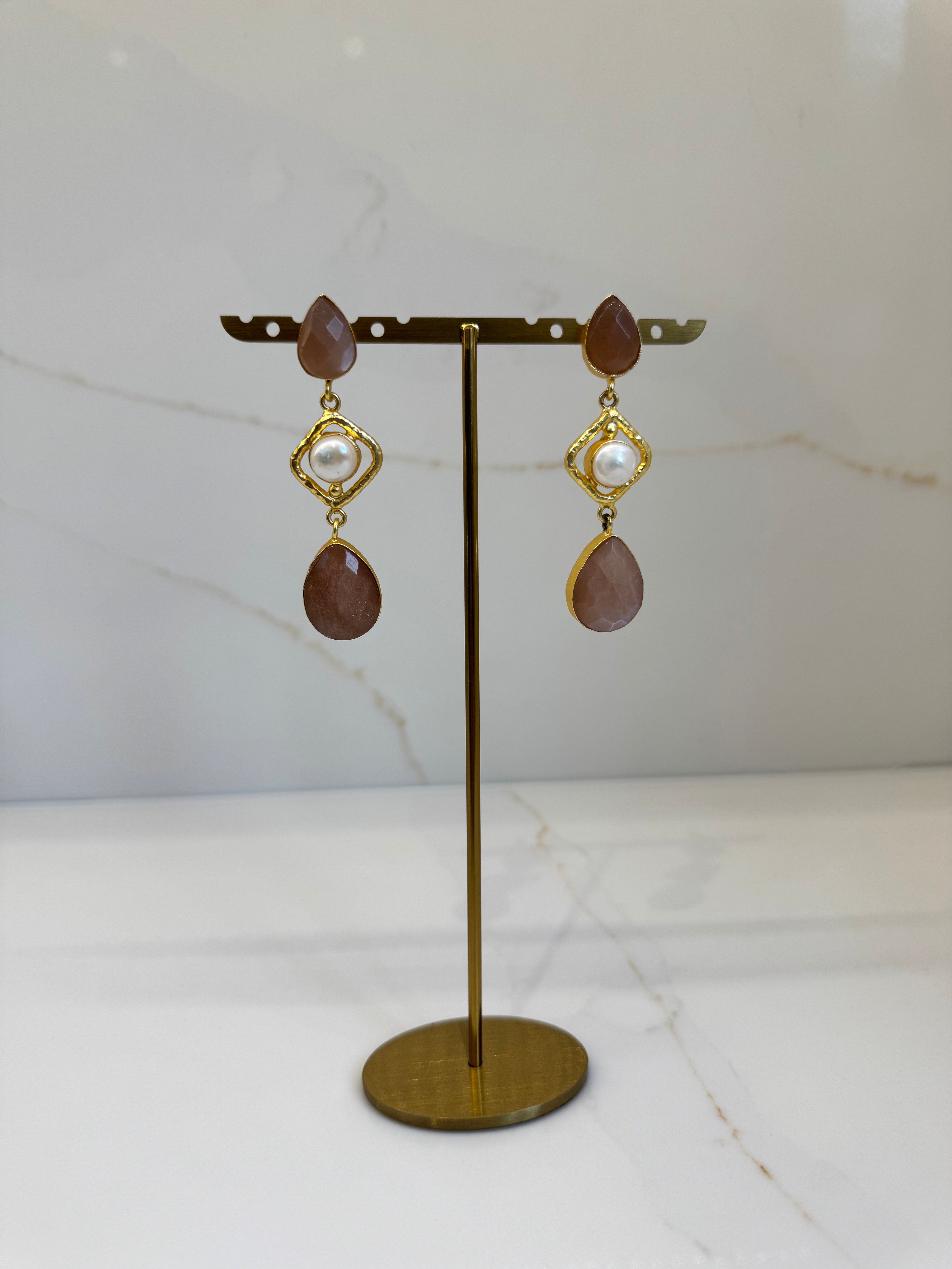 Dusty rose and pearl drop earrings