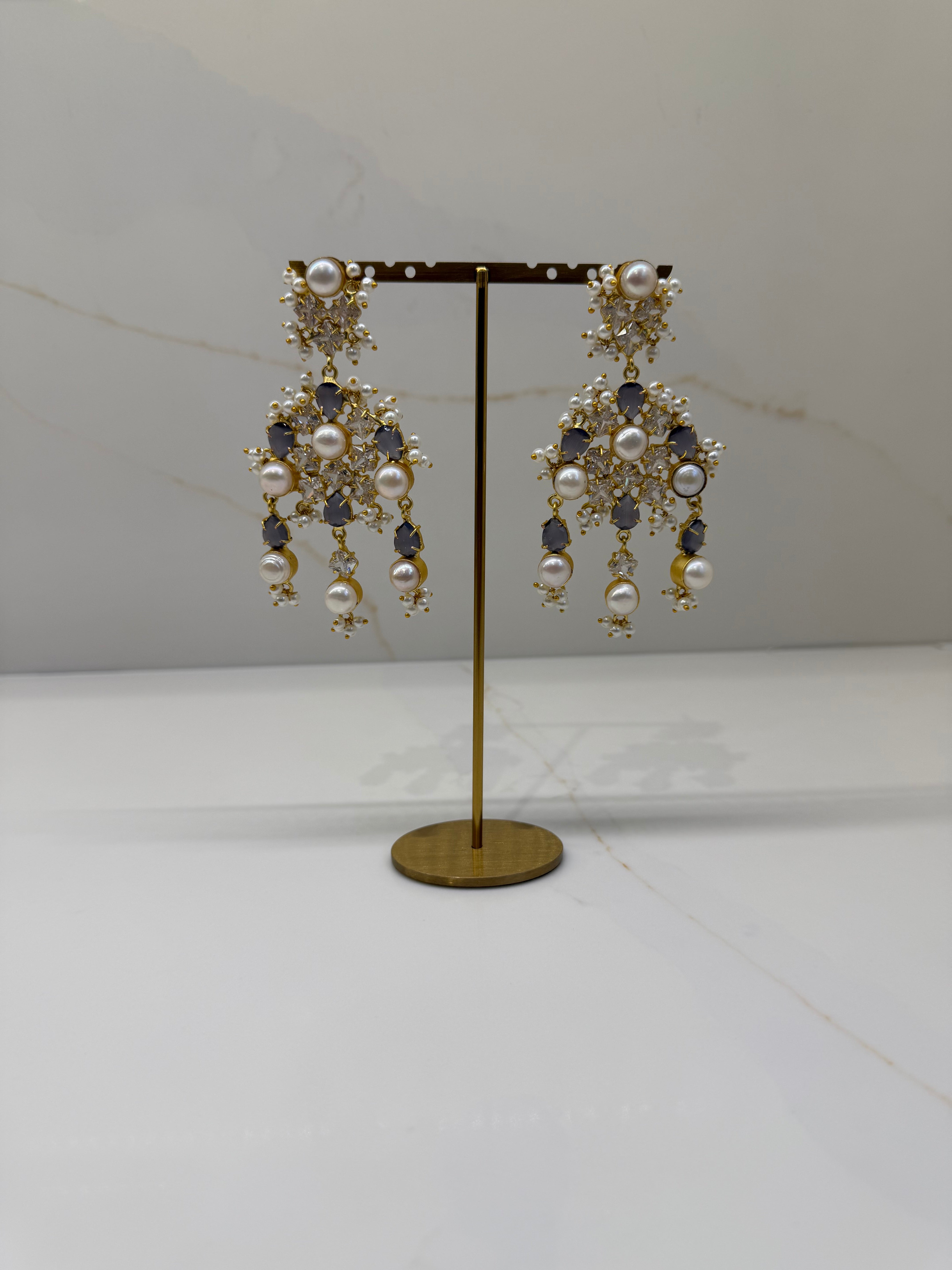 Pearl and lilac chandelier earrings